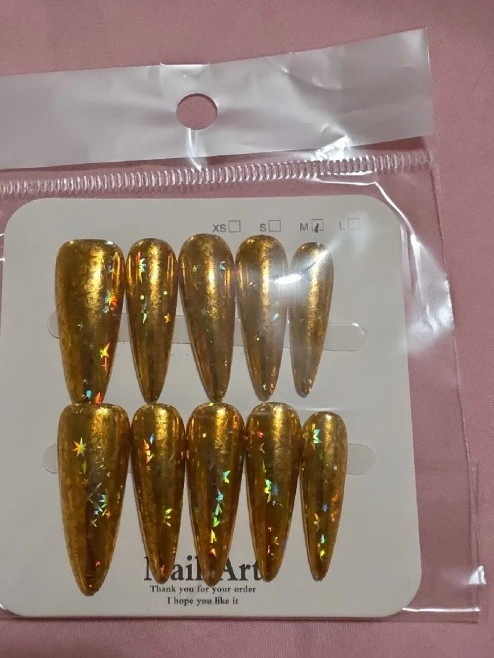 Gold Holographic Star Stiletto Press-On Nails – 10 Pack